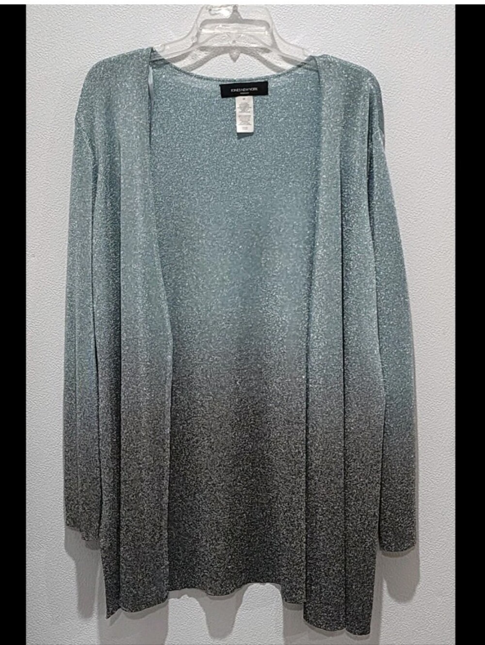 Jones New York Metallic Ombre Open Cardigan Size 2X Light Blue Slits Sparkly